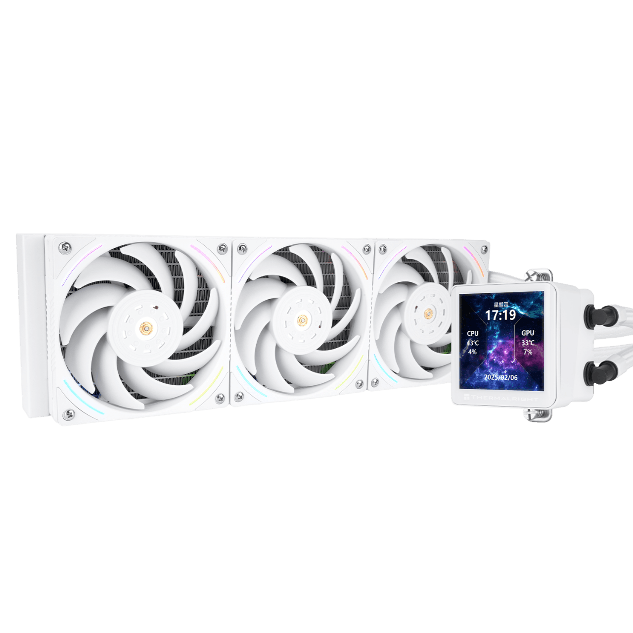 Система жидкостного охлаждения/ Water Cooling System Thermalright Frozen Vision 360 V2 (360mm, LED, White, ARGB/ Fans: 3x120mm, 69CFM, 27dBA, 2150RPM/ Pump height 60mm, 23dBA, 3000RPM, Rad thickness 27mm/ S: 1700, 1200, 1851, 115X, 2011, 2066, AM5, AM4)