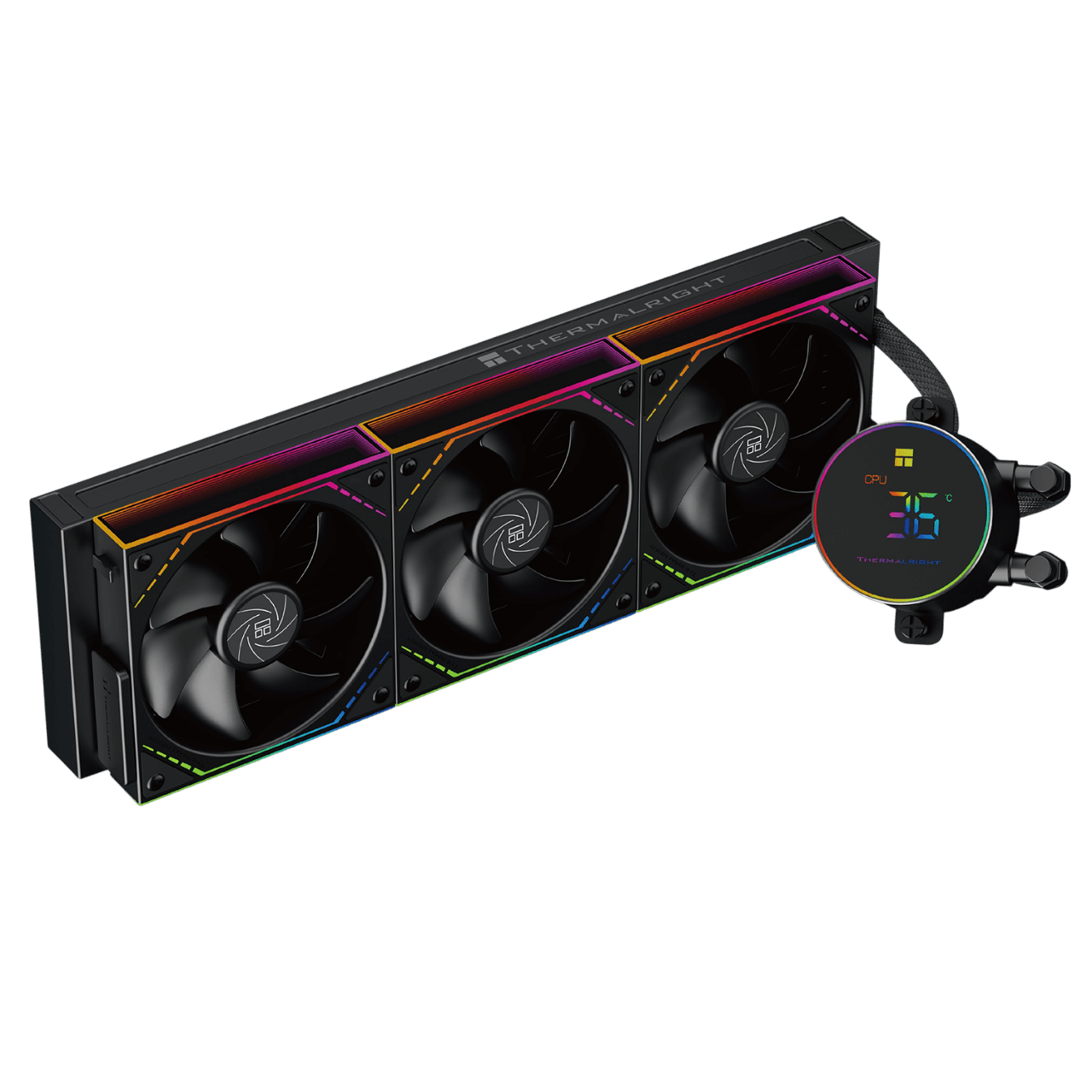 Система жидкостного охлаждения/ Water Cooling System Thermalright Frozen Magic 360 Digital V2 (360mm, LED temp., Black, ARGB/ Fans: 3x120mm, 68.9CFM, 28.2dBA, 2000RPM/ Pump height 54.4mm, Rad thickness 27mm/ S: 1700, 1200, 1851, 115X, AM5, AM4)
