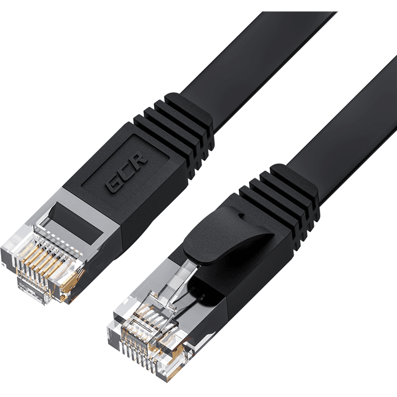 GCR PRO Патч-корд LSZH PROF плоский прямой 20.0m, UTP медь кат.6, черный, 30 AWG, ethernet high speed 10 Гбит/с, RJ45, T568B