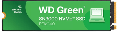 Твердотельные накопители/ WD SSD Green SN3000, 1000GB, M.2(22x80mm), NVMe, PCIe 4.0 x4, QLC, R/W 5000/4200MB/s, TBW 150, DWPD 0.1 (12 мес.)