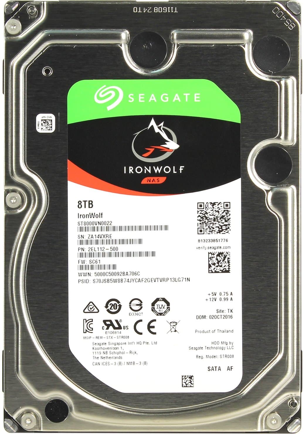 Жесткий диск/ RECERTIFIED HDD Seagate SATA3 8Tb IronWolf NAS 7200 256Mb 1 year warranty RECERTIFIED