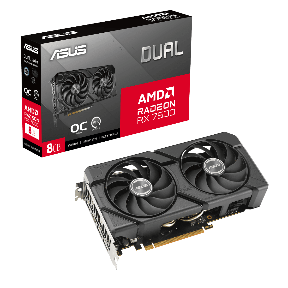 Видеокарта ASUS RX7600 DUAL EVO OC 8GB GDDR6 128bit 3xDP HDMI 2FAN RTL (DUAL-RX7600-O8G-EVO)