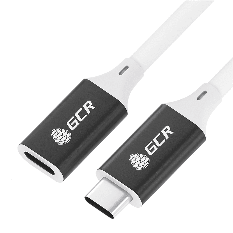 GCR Удлинитель USB 3.1 (USB 3.2 Gen 2) Type C-С, 3.0m, 100W/20V/5A, M/F, медь, 10 Гбит/с, 4K, белый, AL сase черный, экран, армирование