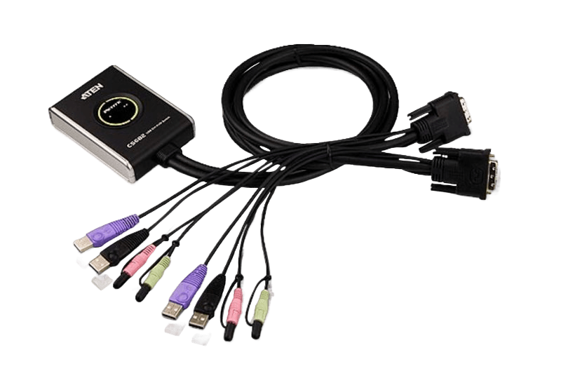 Переключатель ATEN <CS682-B> 2-port USB2.0 DVI KVM Switch (клавиатура USB+мышьUSB+VGA15pin+Audio)