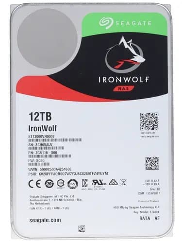 Жесткий диск Seagate IronWolf NAS ST12000VN0007 12TB 3.5" SATA 6Gb/s, 7200rpm, 256MB, 24x7, Bulk