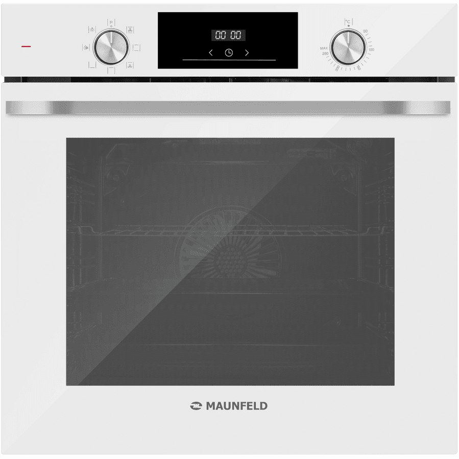 Шкаф духовой MAUNFELD/ 60 см, 78 л, 7 режимов, таймер, гидролизная очистка, дисплей, цвет белый, фурнитура: серебристый цвет