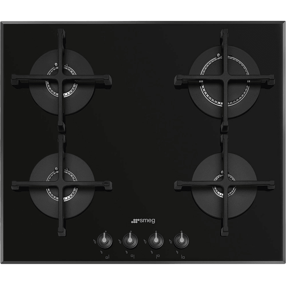 Встраиваемые газовые панели SMEG/ Газовая варочная панель, 60 см, стекло Deep Black (чёрное), скошенный край