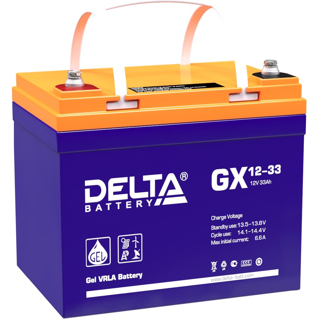 Аккумуляторная батарея Delta GX 12-33 напряжение 12В, емкость 33А·ч (195х130х180мм)