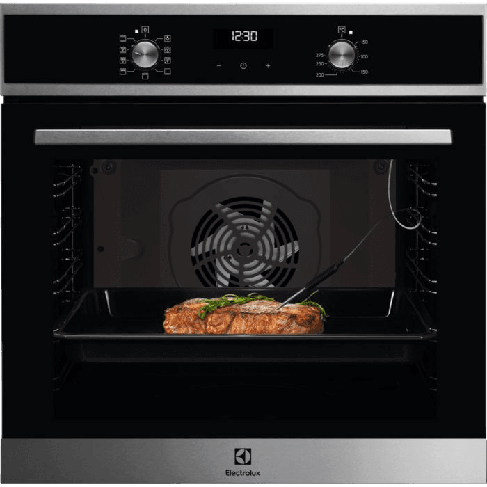 Встраиваемая электрическая духовка ELECTROLUX/ Духовой шкаф с конвекцией, объем 72 л, 8 режимов, очистка каталитическая задняя стенка, 2 стекла в дверце, направляющие проволочные + телескопические (1 уровень)