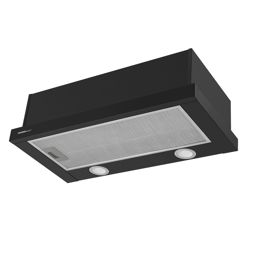 ВЫТЯЖКА HOMSair Flat 60 Black/ встраиваемая, колыбельное управление, 2 скорости, 520 м3/ч, до 20 м2, 45 дБ, угольный фильтр CF110 - 1 шт, ШхВхД: 500х176х280 мм, черный цвет
