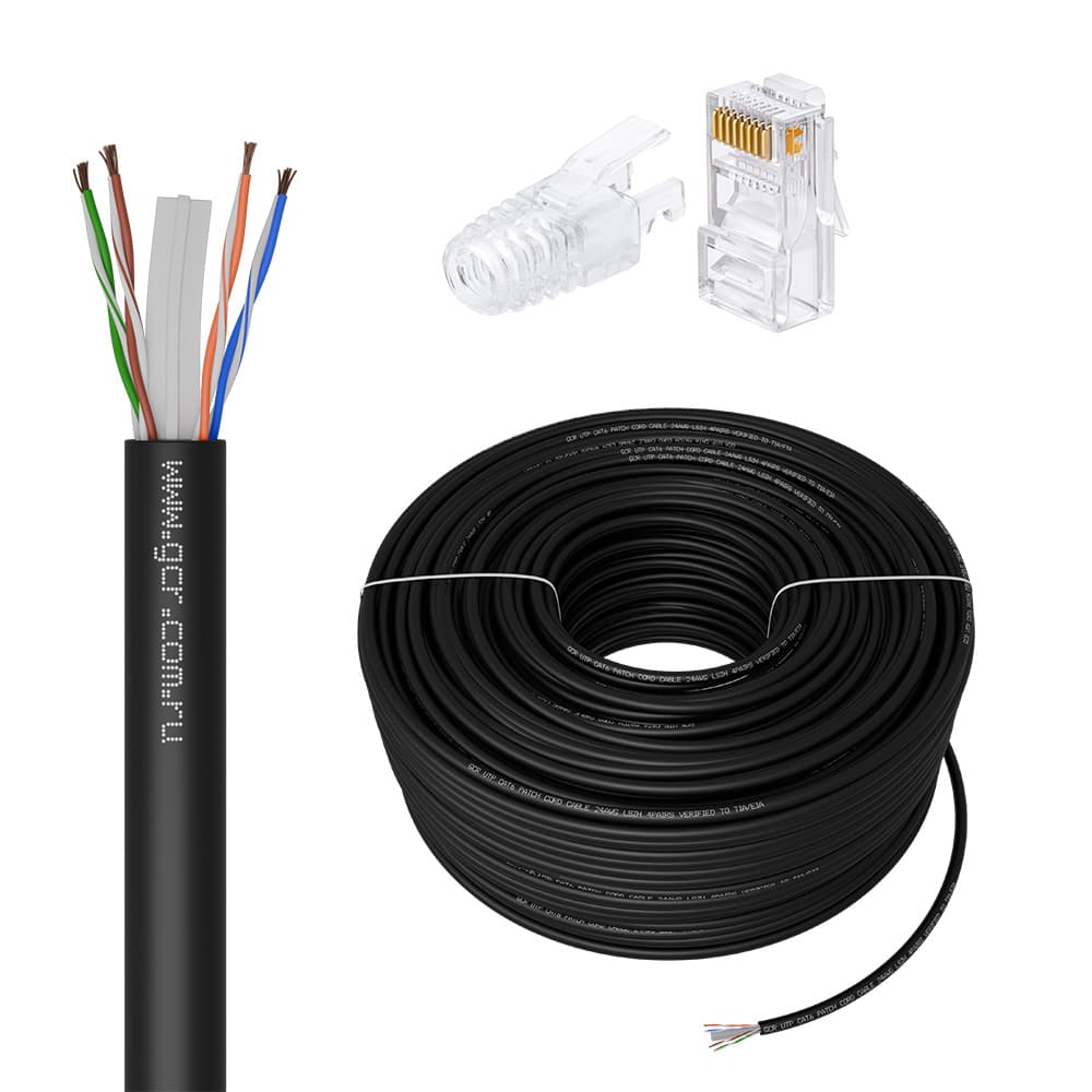 GCR PRO Кабель LAN DIY витая пара 100m в бухте, LSZH UTP кат.6А, медь, многопроволочный, черный + Коннектор RJ-45 8p8c сборный 50шт.