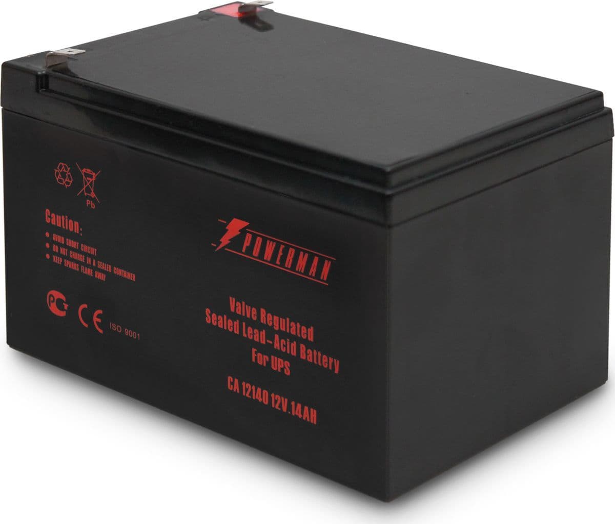 Батарея POWERMAN Battery CA12140, напряжение 12В, емкость 14Ач, макс. ток разряда 210А, макс. ток заряда4.2А, свинцово-кислотная типа AGM, тип клемм F2, Д/Ш/В 151/98/94, 4.2 кг./ Battery POWERMAN Battery CA12140, voltage 12V, capacity 14Ah, max. discharge current 210A, max. Current of charge 4.2A, lead-acid type AGM, type of terminals F2, 151mm x 98mm x 94mm, 4.2 kg.
