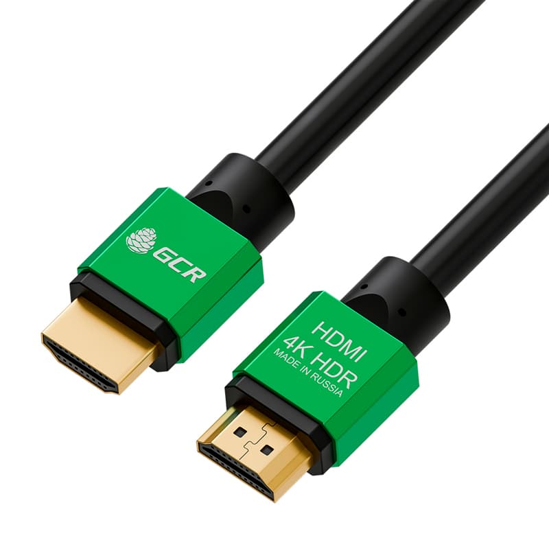 Greenconnect Кабель 0.75m HDMI версия 2.0, HDR 4:2:2, Ultra HD, 4K 60 fps 60Hz/5K*30Hz, 3D, AUDIO, 18.0 Гбит/с, 28/28 AWG, OD7.3mm, тройной экран, черный, AL корпус зеленый