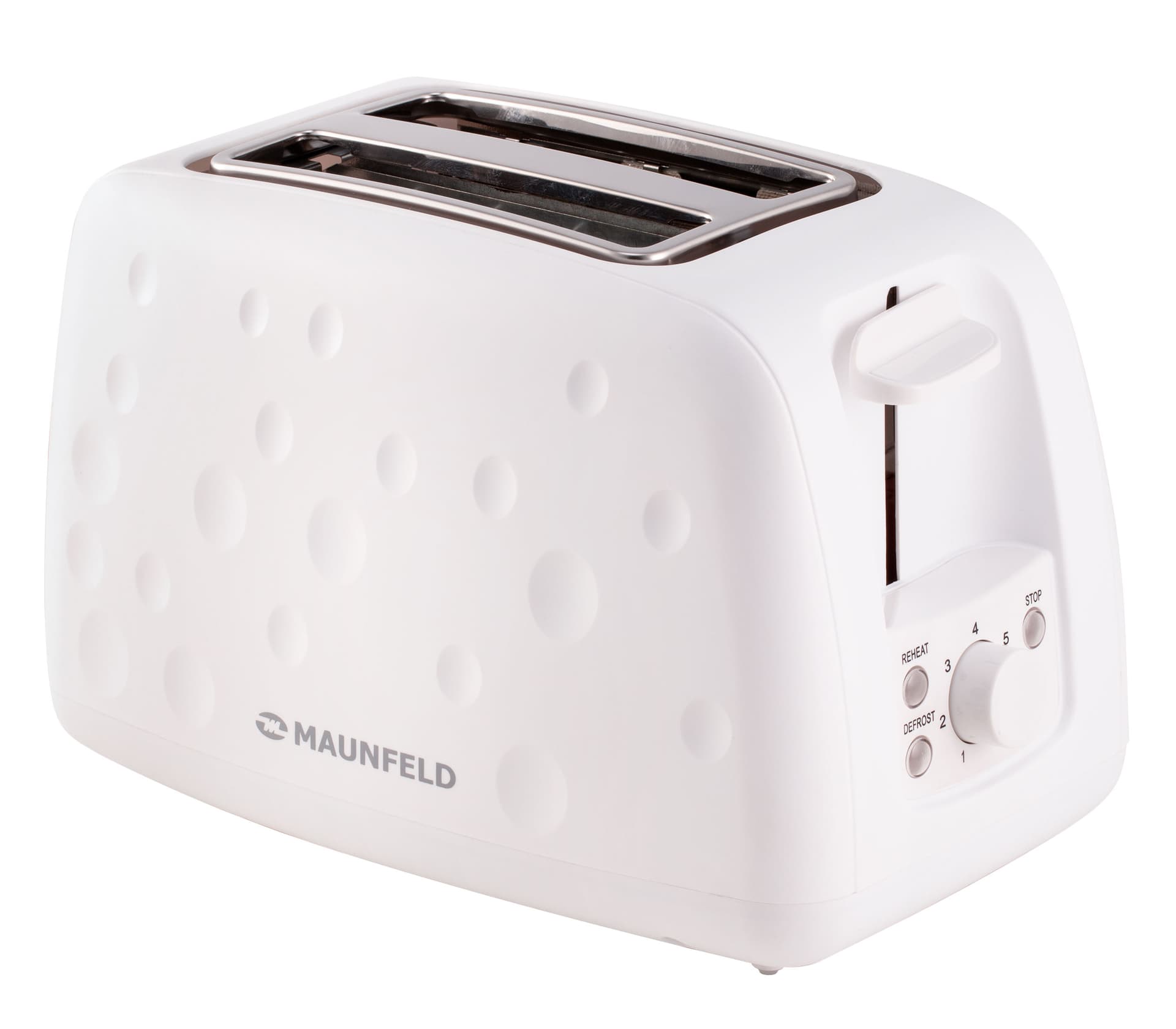 Тостер MAUNFELD/ Тостер MAUNFELD MFT-847WH, мощность 930 Вт, 2 тоста, регулировка степени поджаривания, размораживание, подогрев, поддон для крошек, цвет белый
