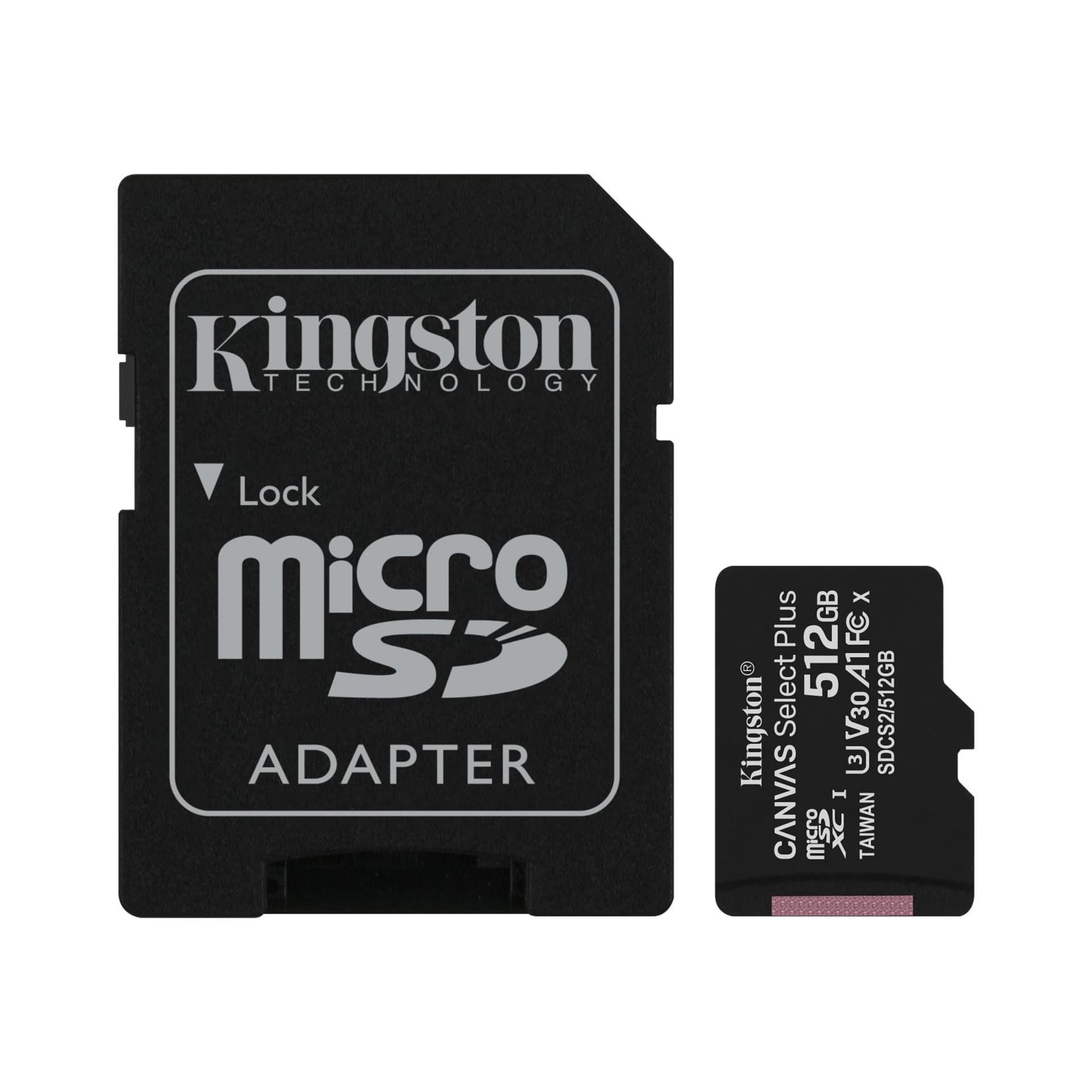 Micro SecureDigital 512Gb Kingston Class 10 UHS-I U3 Canvas Select Plus (SD адаптер) 100MB/s SDCS2/512GB