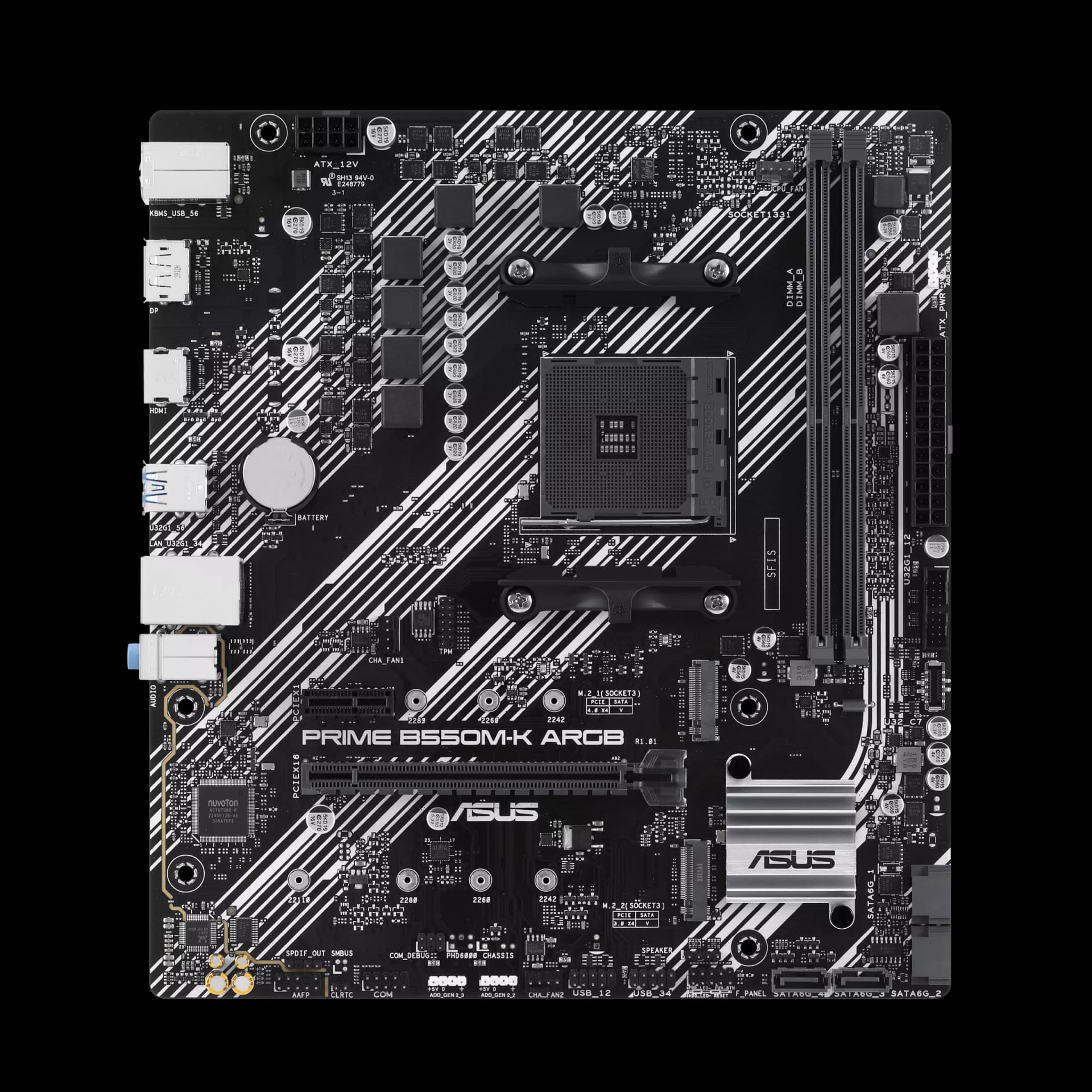 Материнская плата ASUS PRIME B550M-K ARGB AM4 mATX 2xDDR4 PCIEx16 PICEx1 2xM.2 DP HDMI GLAN