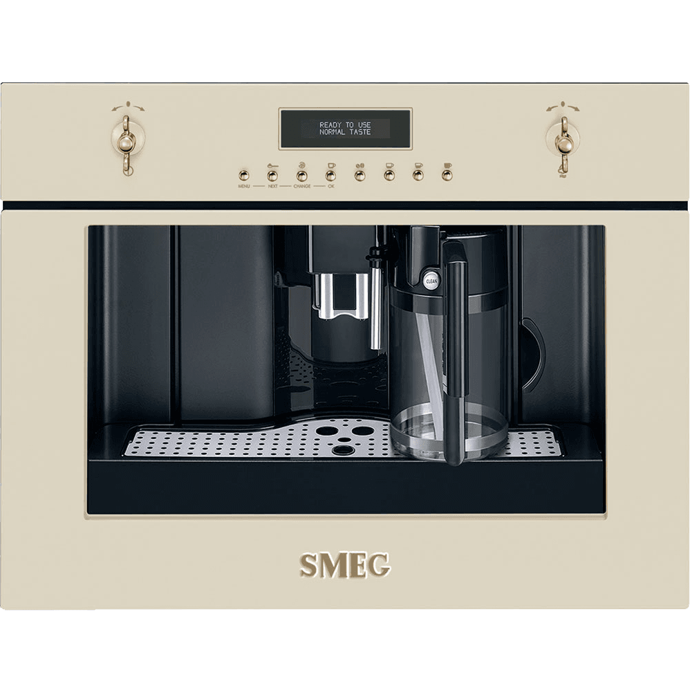 Встраиваемая кофемашина SMEG/ Coloniale, встраиваемая автоматическая кофемашина, цвет: кремовый, фурнитура позолоченная и латунная в комплекте