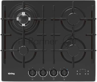 Встраиваемая варочная панель KORTING HGG 6447 ICPTN, газовая, 60 см, 4 конфорки, WOK, газ-контроль, электроподжиг, конфорки SABAF, функция управления вытяжкой (KHI 6099 ICGN, KHI 9099 ICGN), электронный таймер с цифровой индикацией, индикация интенсивности нагрева, адаптер под сжиженныый газ, цвет черное стекло