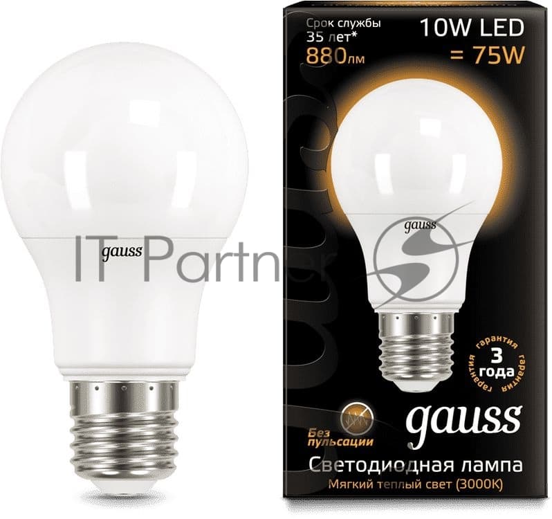 Лампа светодиодная GAUSS 102502110 LED A60 10W E27 880lm 3000K 1/10/50