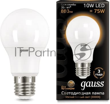 Лампа светодиодная GAUSS 102502110 LED A60 10W E27 880lm 3000K 1/10/50