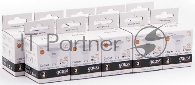 Лампа светодиодная Gauss Elementary MR16 7Вт цок.: GU10 спот 220B 3000K св. свеч. бел. теп. (упак.: 10 шт)