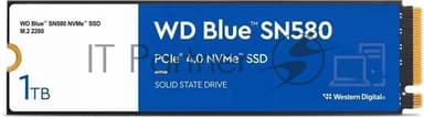 Накопитель SSD WD 1Tb Blue SN580 NVMe, M.2(22x80мм), NVMe, PCIe 3.0 x4, 3D TLC, R/W 3500/3000MB/s, IOPs 460 000/45 600TBW