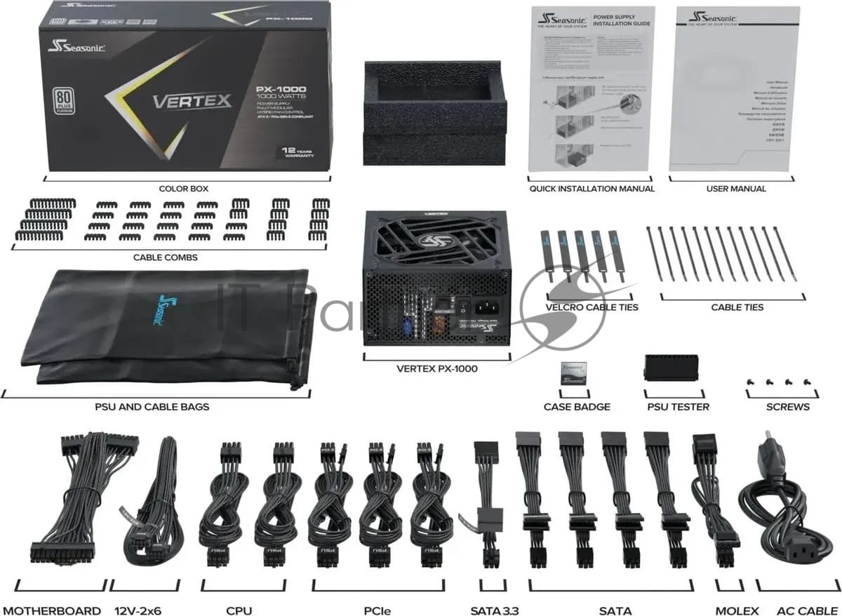 Блок питания Seasonic ATX 1000W VERTEX PX-1000 80 PLUS platinum (20+4pin) APFC 135мм fan 18xSATA Cab Manag RTL