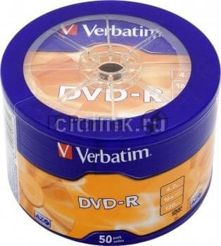 Verbatim Диски DVD-R 4.7Gb 16-х, 50шт. Shrink