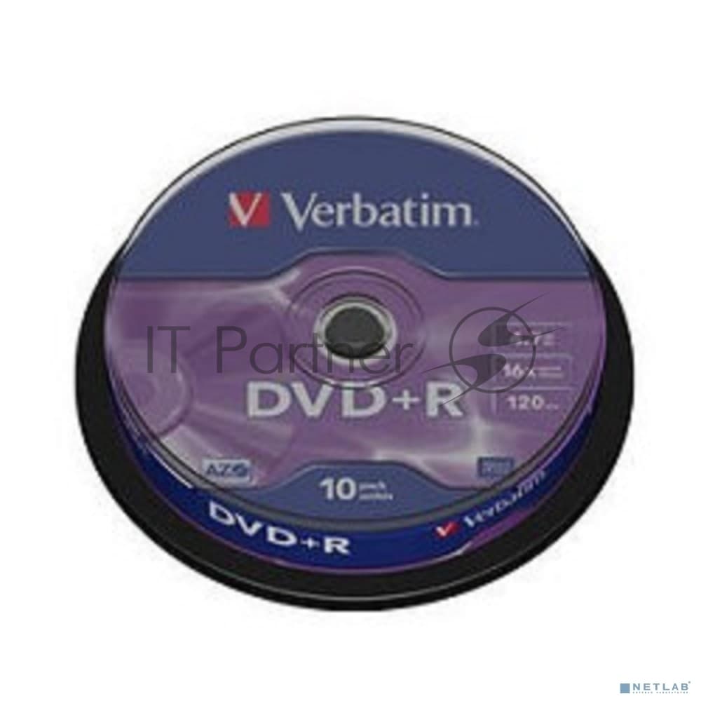 Диск DVD+R Verbatim 4.7Gb 16x Cake Box (10шт)