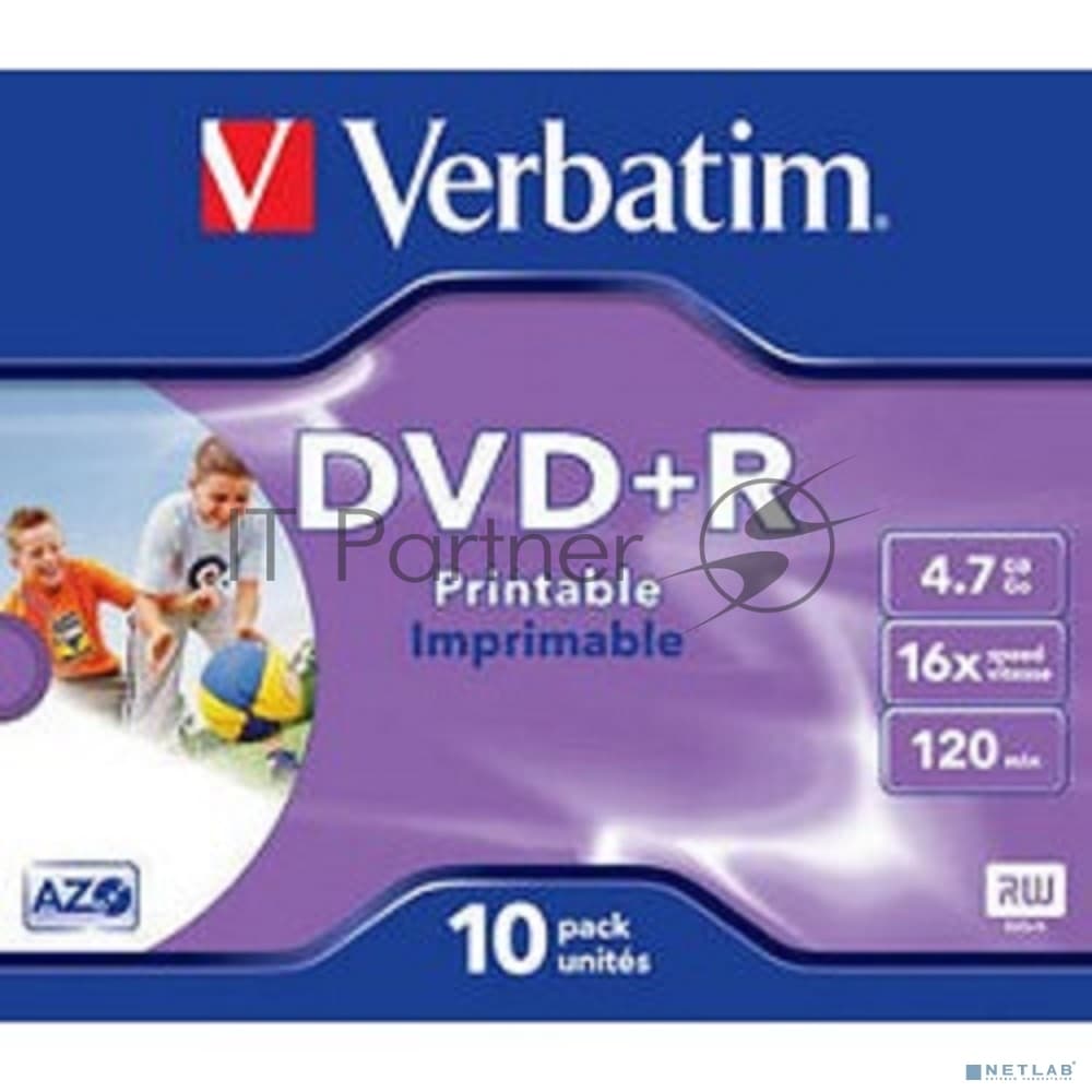 Диск DVD+R Verbatim 4.7Gb 16x Jewel case (10шт) Printable