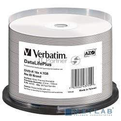 Диск DVD-R Verbatim 4.7Gb 16x Cake Box (50шт) Printable (43755)
