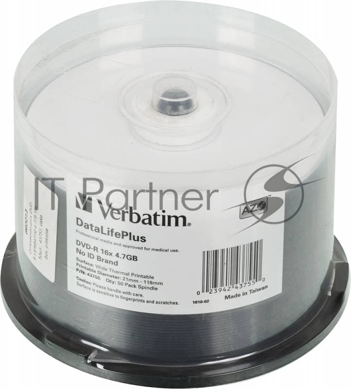 Диск DVD-R Verbatim 4.7Gb 16x Cake Box (50шт) Printable