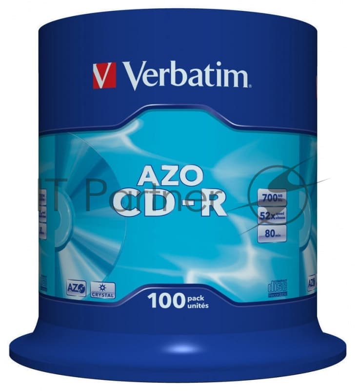 Диск CD-R Verbatim 700Mb 52x 100 шт., DataLife+ Cake Box Pastel Color