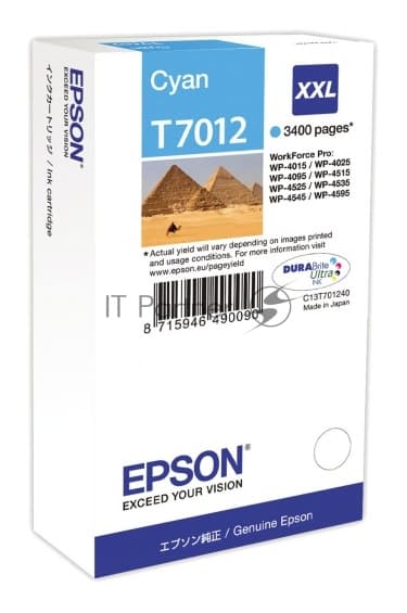 Картридж струйный Epson T70124010 голубой (3400 стр.) для WorkForce WP-4015DN WP-4015, WP-4025DW WP-4025, WP-4095DN WP-4095, WP-4515DN WP-4515, WP-4525DNF WP-4525, WP-4535DWF WP-4535, WP-4595DNF WP-4595