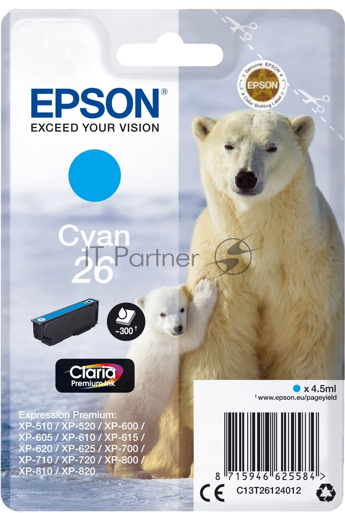 Картридж струйный Epson C13T26124012/C13T26124010 голубой для Epson XP-70 (300стр.)