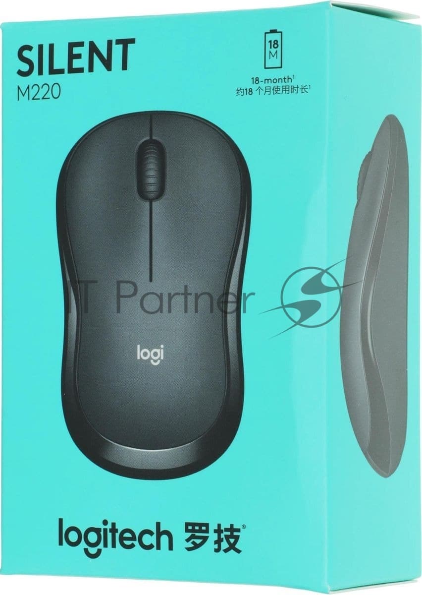 Мышь беспроводная Logitech M220 SILENT черный/серый, 1000 dpi, радиоканал, USB, кнопки - 3