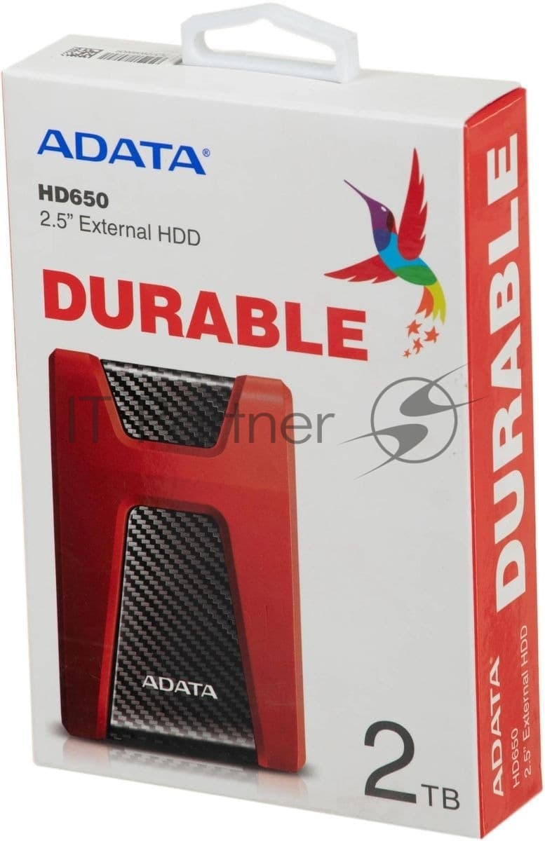 Внешний HDD 2.5" ADATA HD650, 2TB, USB 3.2 Gen 1 Type-A, 5400 rpm, красный