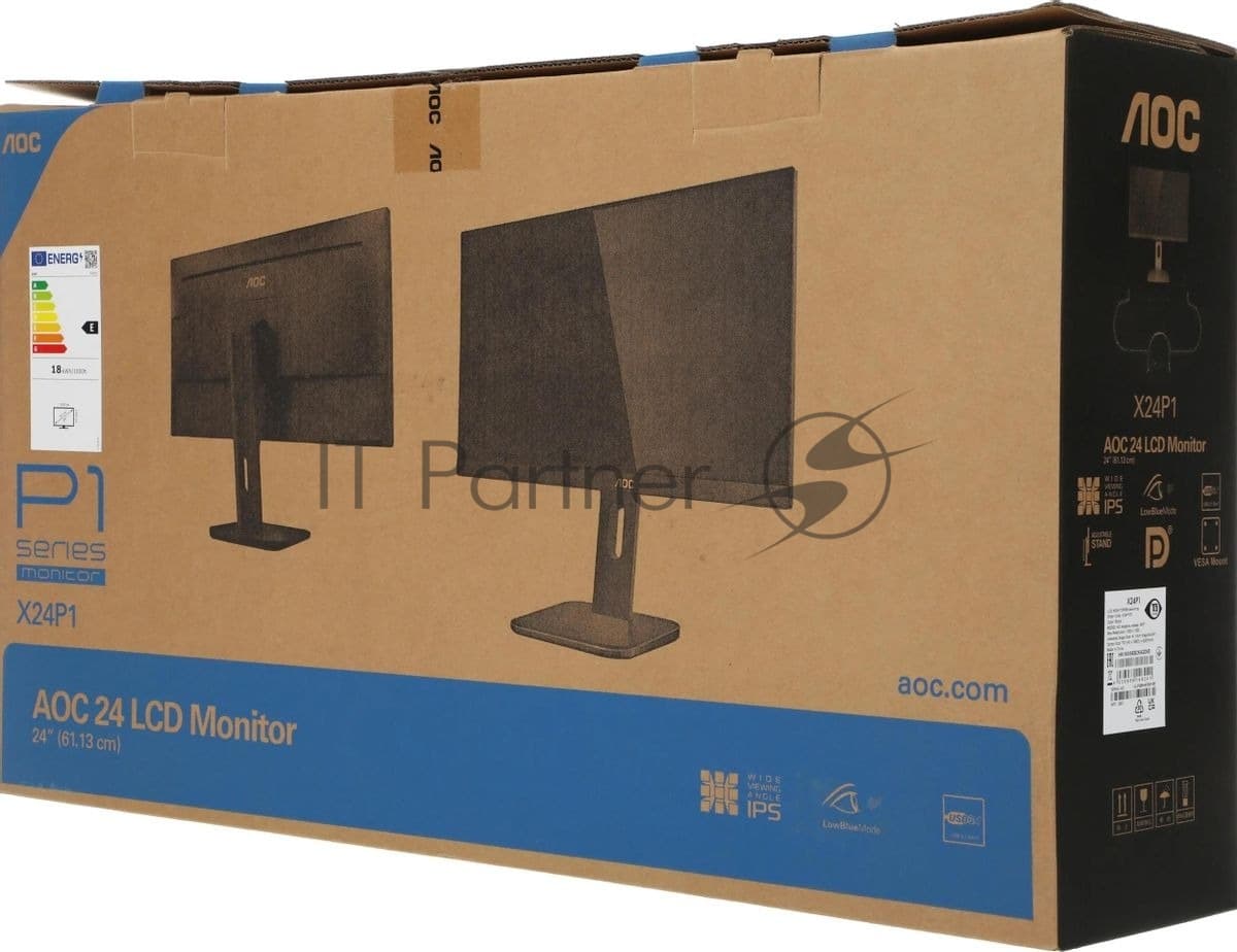 Монитор AOC 24" X24P1, 16:10, IPS, WUXGA, 4ms, 300cd, 60Hz, VGA, DVI, HDMI, DP, USB, SPK, HAS