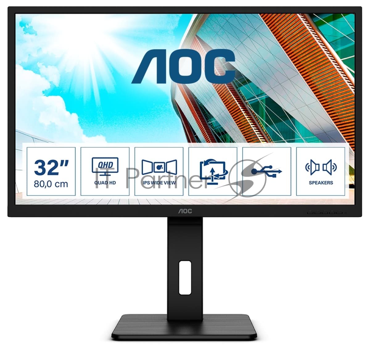 Монитор AOC 31,5" Q32P2, 16:9, IPS, QHD, 4ms, 250cd, 75Hz, HDMI, DP, USB, SPK, HAS