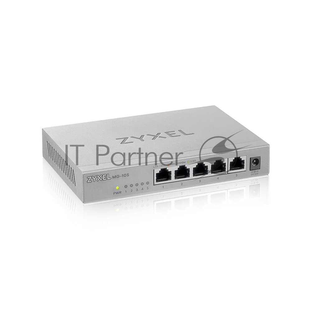Коммутатор мультигигабитный Zyxel MG-105, 5x1/2,5GE, настольный, бесшумный