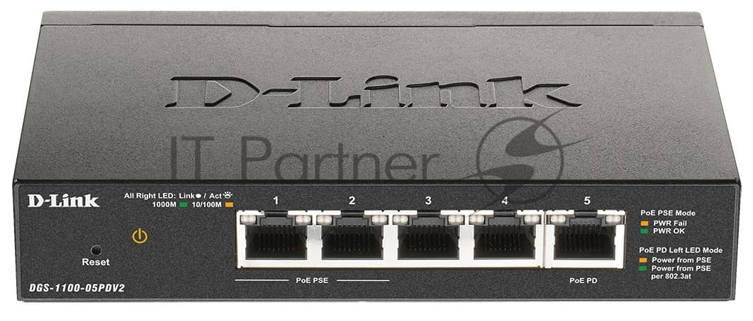 Коммутатор D-Link DGS-1100-05PDV2 5G 2PoE настраиваемый