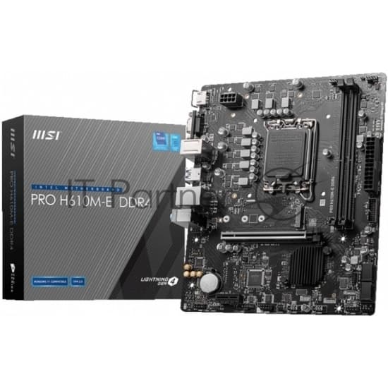 Материнская плата MSI PRO H610M-E DDR4, LGA 1700, Intel H610, 2xDDR4, 4xSATA, 1xM.2, 1xPCIe 4.0 x16, 1xPCIe 4.0 x1, 1xHDMI, 1xVGA, 1xRJ45 1Gb, 2xUSB-A 3.2 Gen 1, 4xUSB-A 2.0, 3x3.5мм, 7.1, mATX