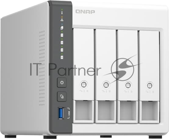 Сетевое хранилище SMB QNAP TS-433-4G NAS 4 HDD trays. ARM 4-core Cortex-A55 2.0GHz, ram 4 Gb (max), 1x1GbE, 1x2.5GbE, 2xUSB 2.0 port,1xUSB 3.2 Gen 1