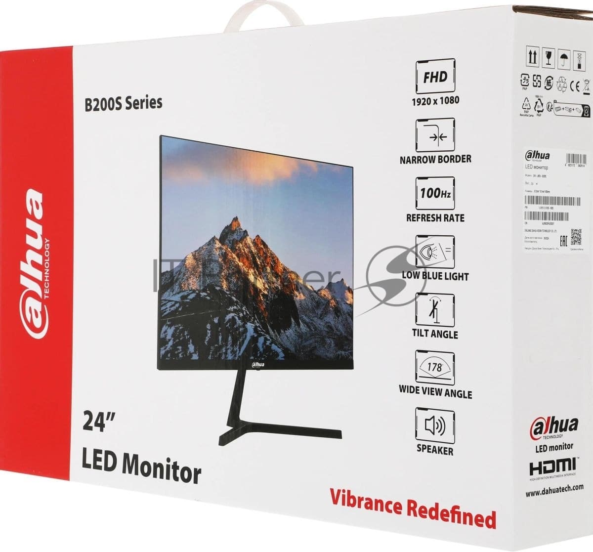 Монитор 23.8" Dahua DHI-LM24-B200S VA 1920x1080, 100 Гц, 5 мс, 16:9, 250 кд/м², 1xHDMI, 1xVGA, динамики, черный