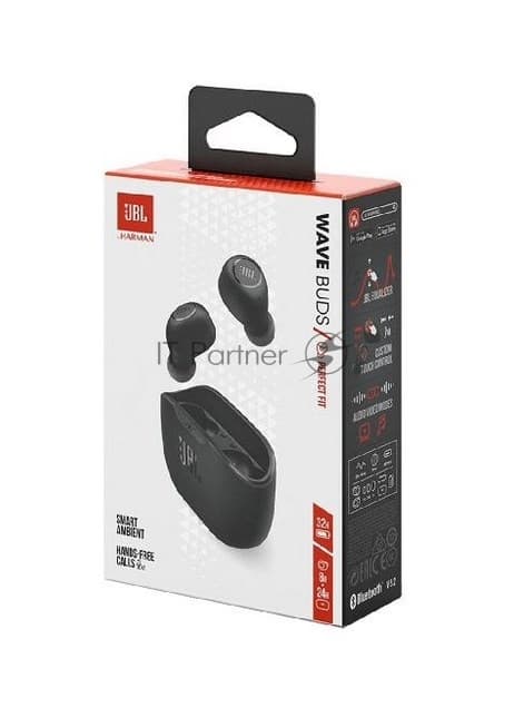 Наушники TWS JBL Wave Buds черный, внутриканальные, Bluetooth, быстрая зарядка, до 8 ч