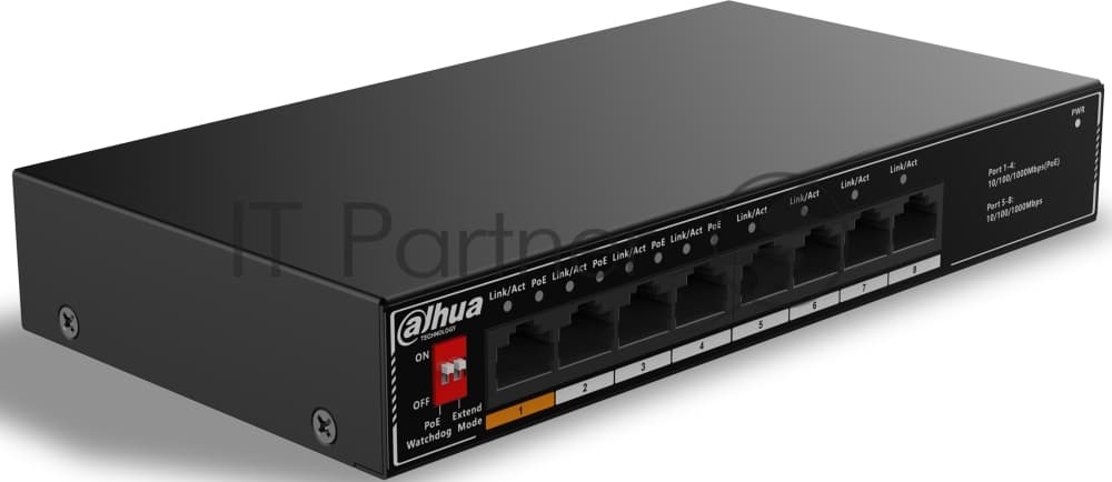 Коммутатор Dahua 8-port Gigabit RJ45 4-port PoE Switch, 60W, Metal case