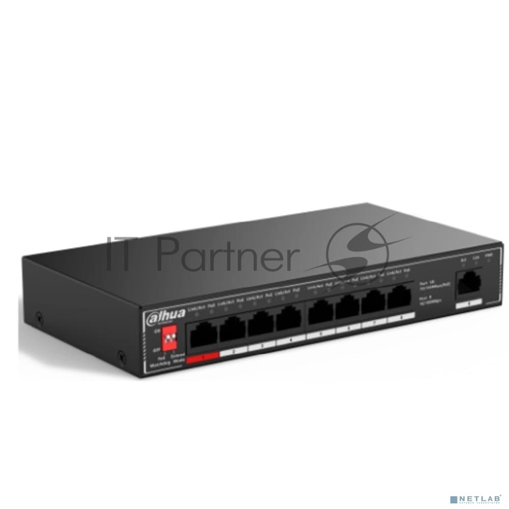 Коммутатор Dahua 9-port 10/100M RJ45 8-port PoE Switch, 96W, Metal case