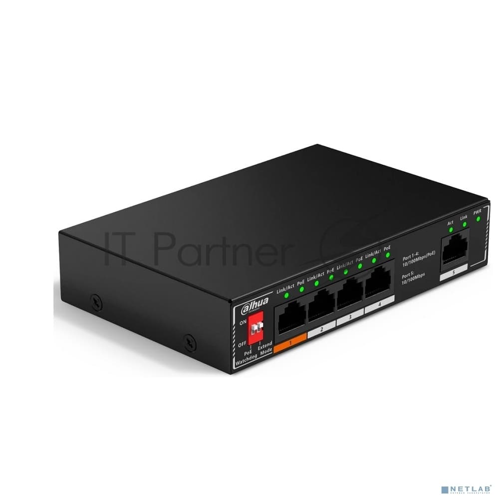 Коммутатор Dahua 5-port 10/100M RJ45 4-port PoE Switch, 60W, Metal case