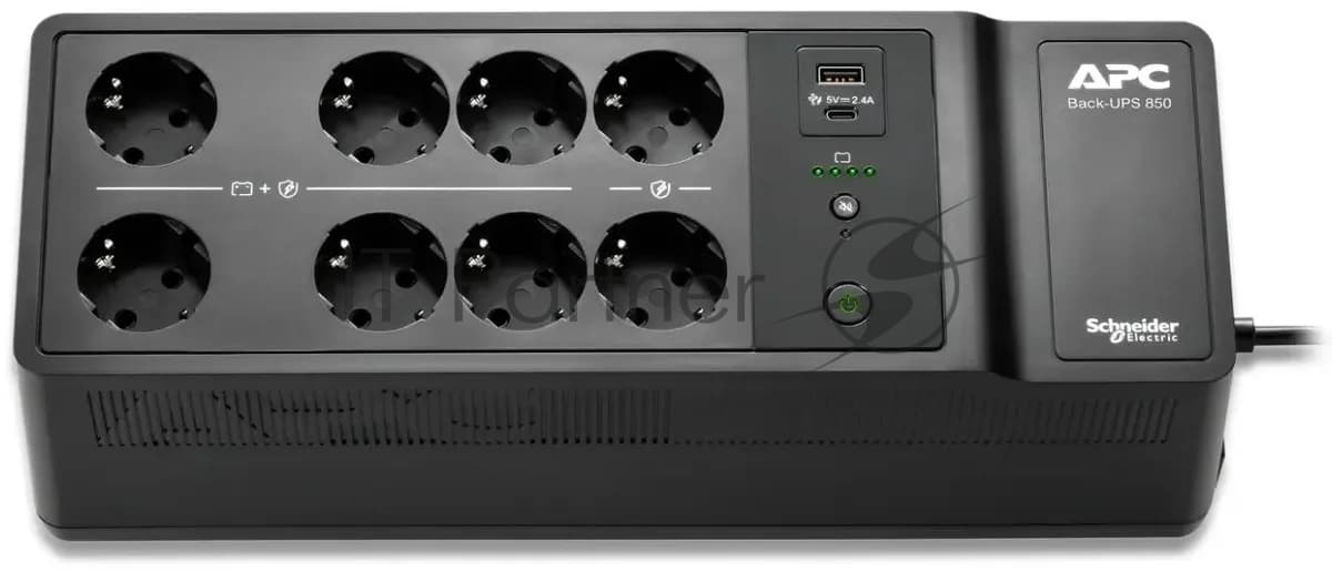 BE850G2-GR - Источник бесперебойного питания, APC, Back-UPS BE850G2-GR, Линейно-интерактивный, Мощность 850ВА/520Вт, Напольный, 230В, Вых: 8x Schuko, USB Type A+C, RBC17, Чёрный