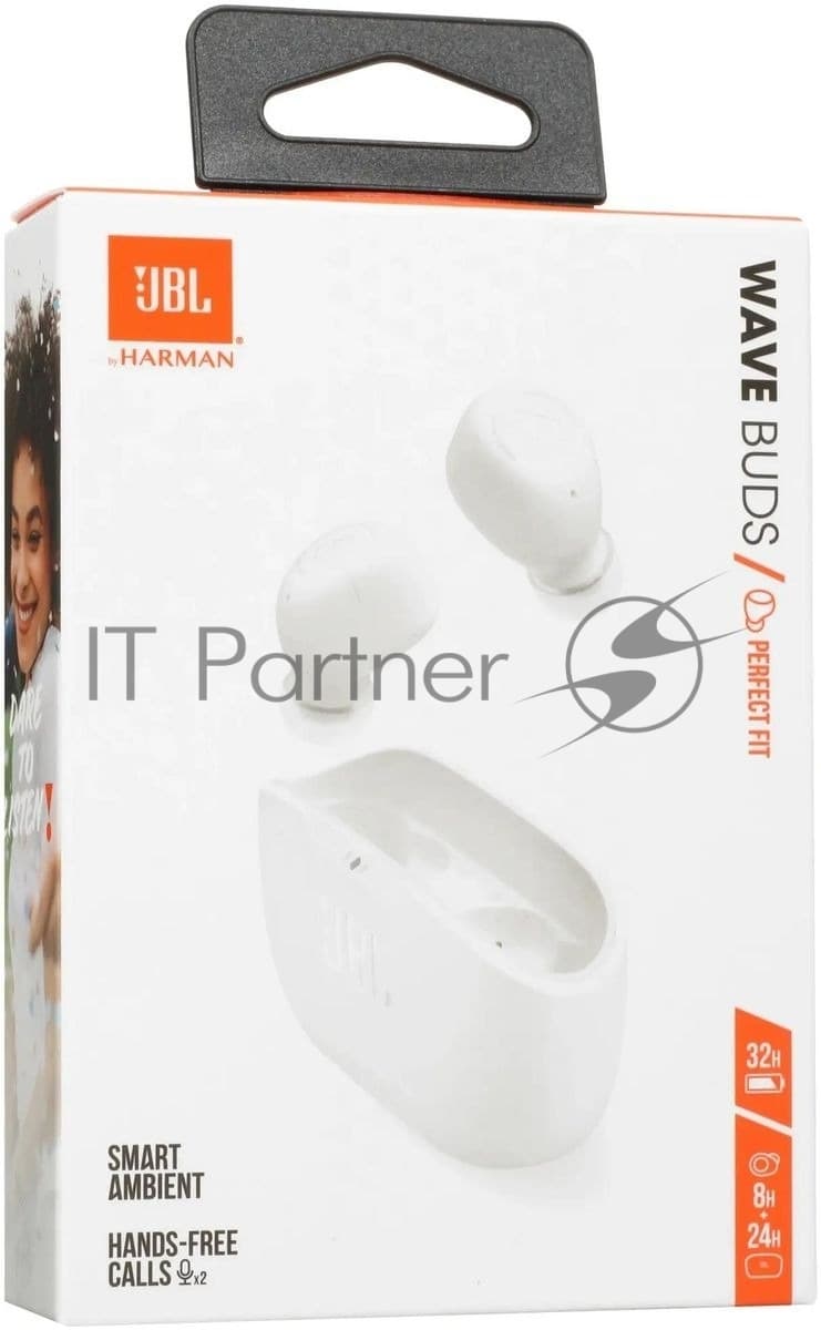 Наушники TWS JBL Wave Buds белый, внутриканальные, Bluetooth, быстрая зарядка, до 8 ч